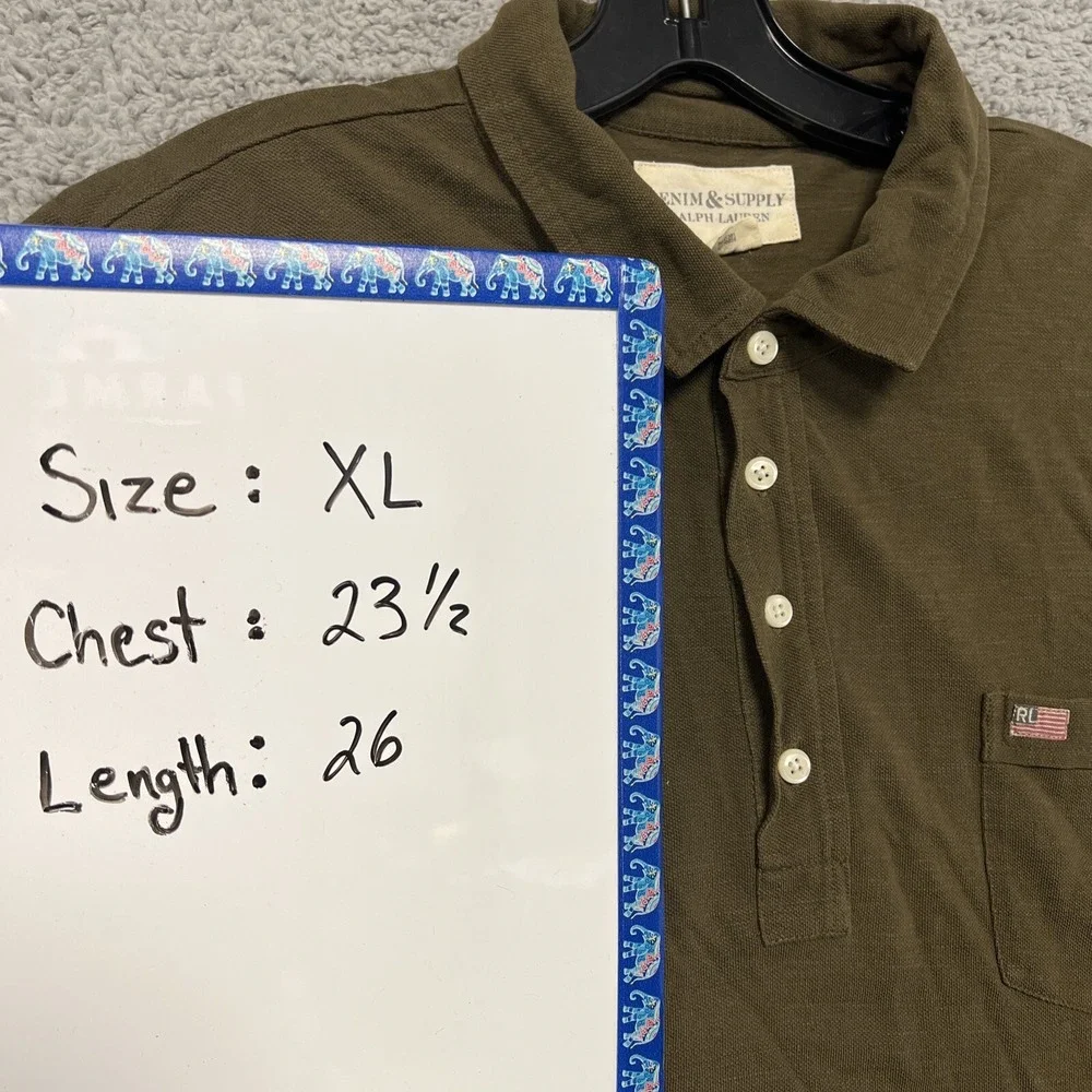 Denim & Supply Ralph Lauren Shirt Men's Sz L Green Short Sleeve Polo Pocket Logo